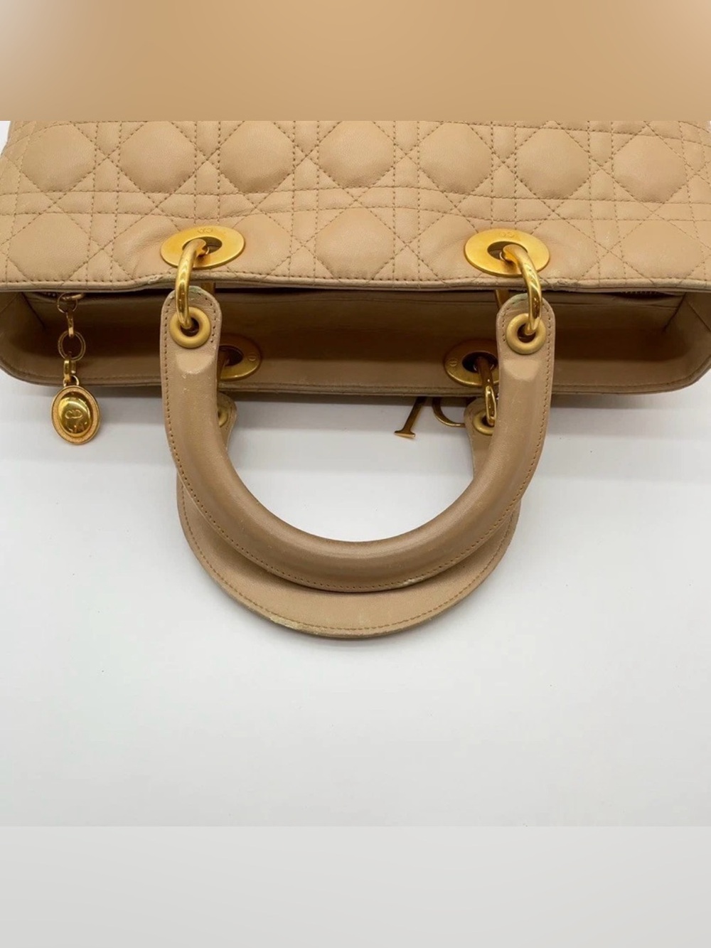 Authentic Vintage Christian Dior Leather Beige Gold Large Lady Dior Handbag - Picture 4 of 15